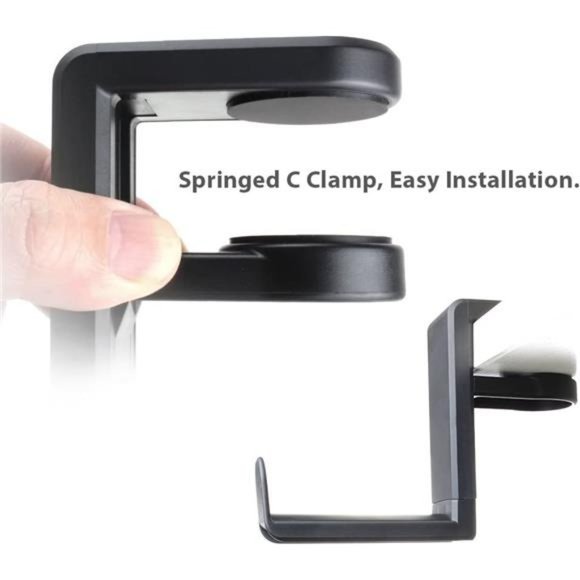 PC Gaming Headset Headphone Hook Holder Hanger Mount, Headphones Stand With Adjustable Rotating Arm Clamp Under Desk Design Universal Fit Built In Cable Clip Organizer Eurpmask